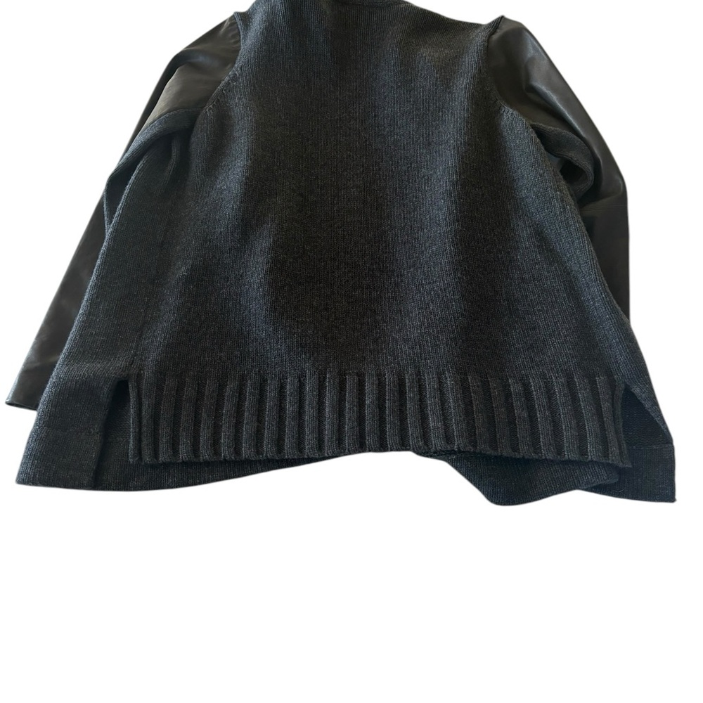 Gray Knit & Black Leather Vince Shawl Cardigan Sz Large - Picture 8 of 10